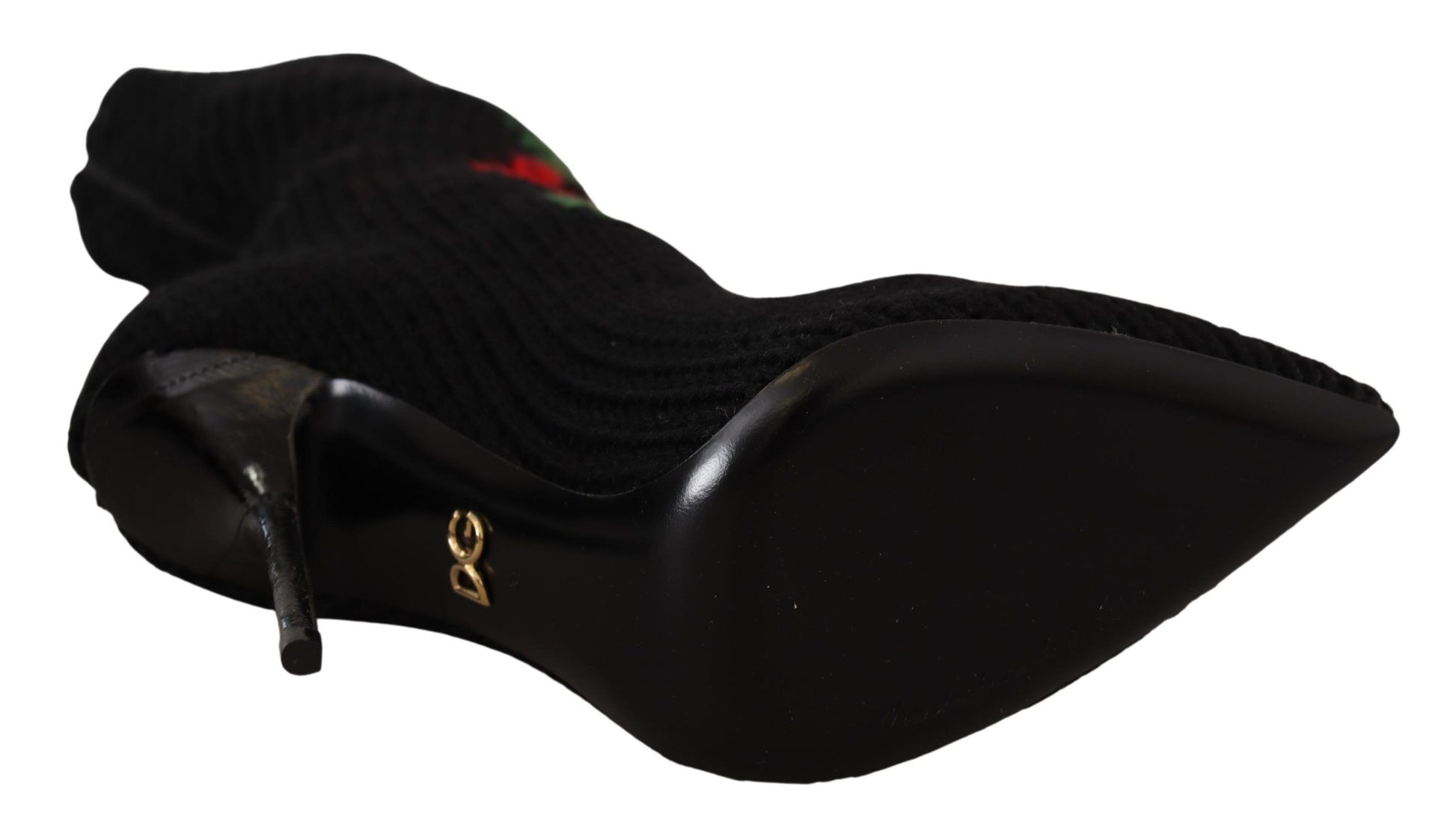 Dolce & Gabbana Black Stretch Socks Red Roses Booties Shoes Dolce & Gabbana