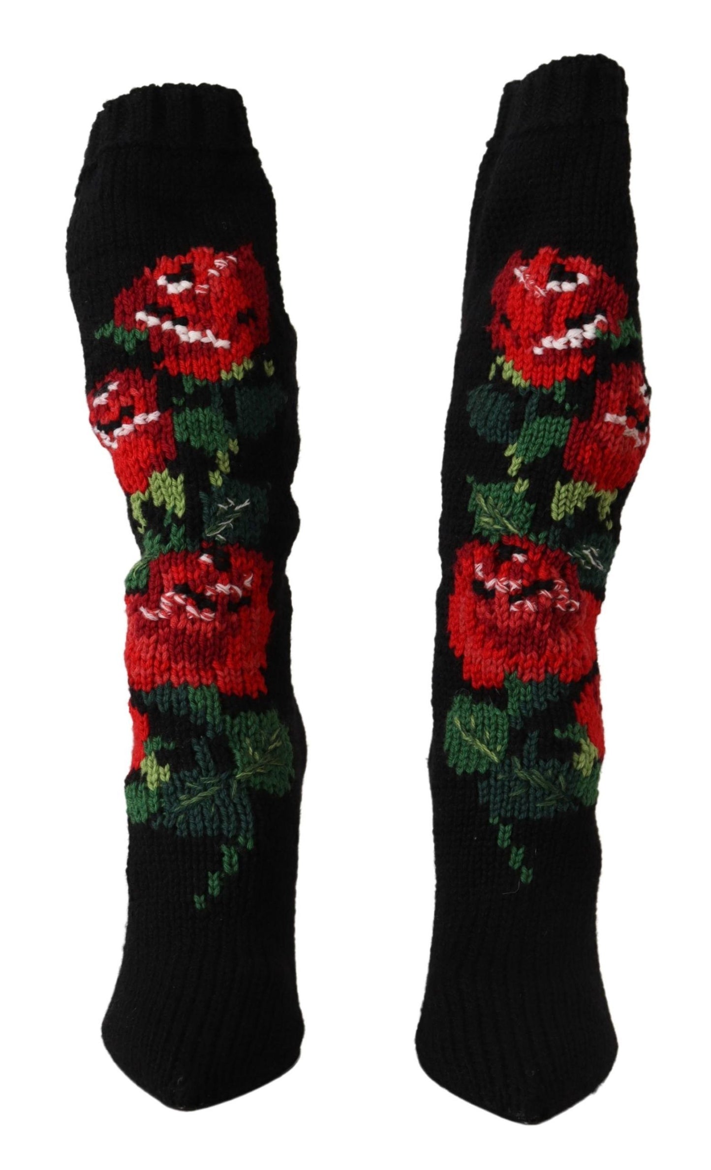 Dolce & Gabbana Black Stretch Socks Red Roses Booties Shoes Dolce & Gabbana