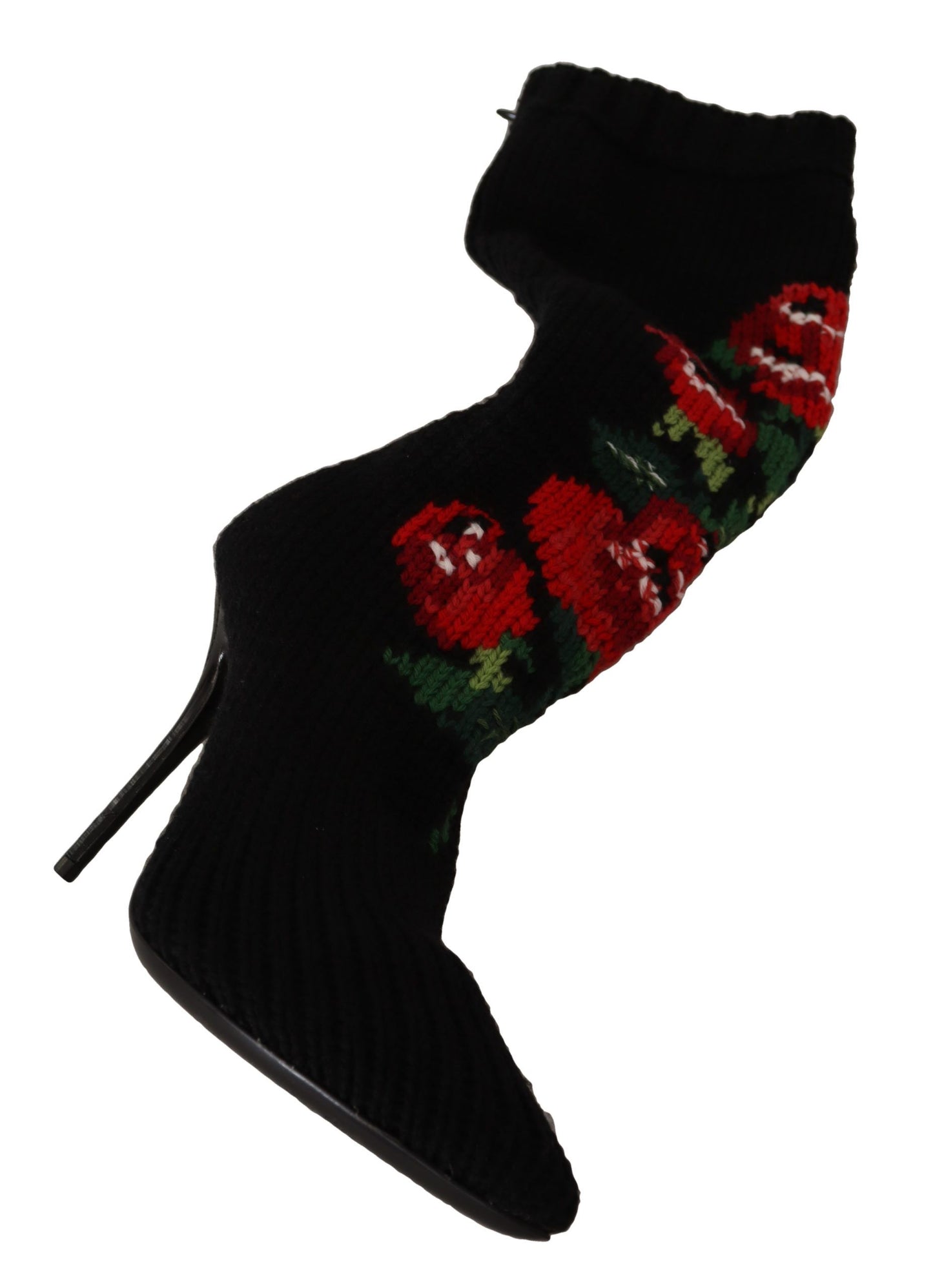 Dolce & Gabbana Black Stretch Socks Red Roses Booties Shoes Dolce & Gabbana
