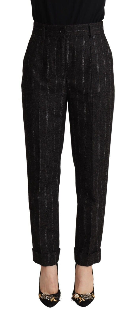 Dolce & Gabbana Black Striped High Waist Tapered Pants Dolce & Gabbana