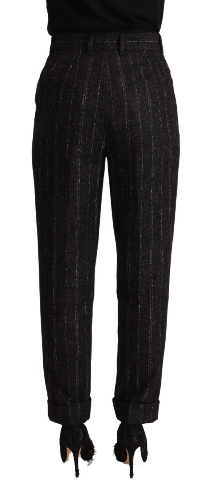 Dolce & Gabbana Black Striped High Waist Tapered Pants Dolce & Gabbana