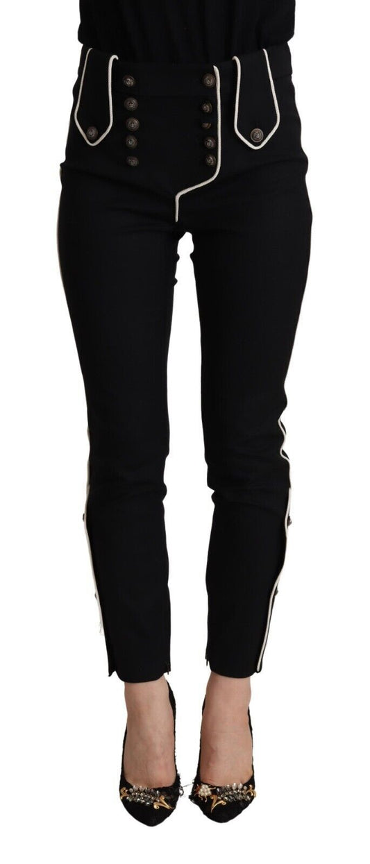 Dolce & Gabbana Black Mid Waist Button Embellished Slim Fit Pants Dolce & Gabbana