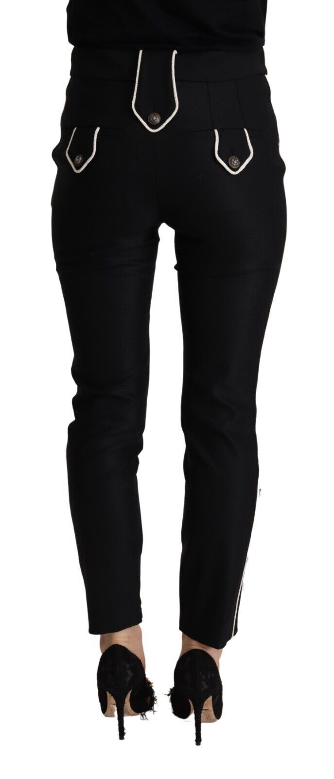 Dolce & Gabbana Black Mid Waist Button Embellished Slim Fit Pants Dolce & Gabbana