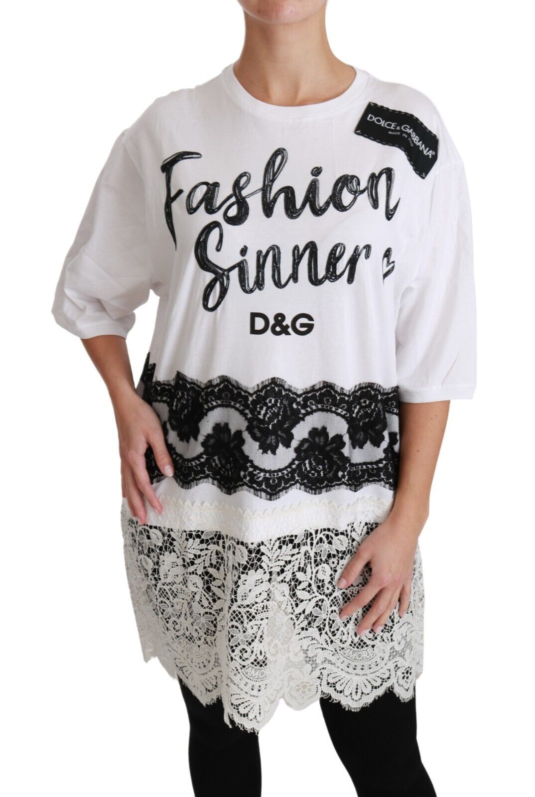 Dolce & Gabbana White Fashion Sinner Cotton Lace T-shirt Top Dolce & Gabbana