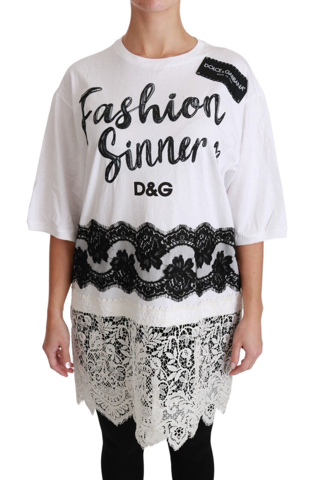Dolce & Gabbana White Fashion Sinner Cotton Lace T-shirt Top Dolce & Gabbana