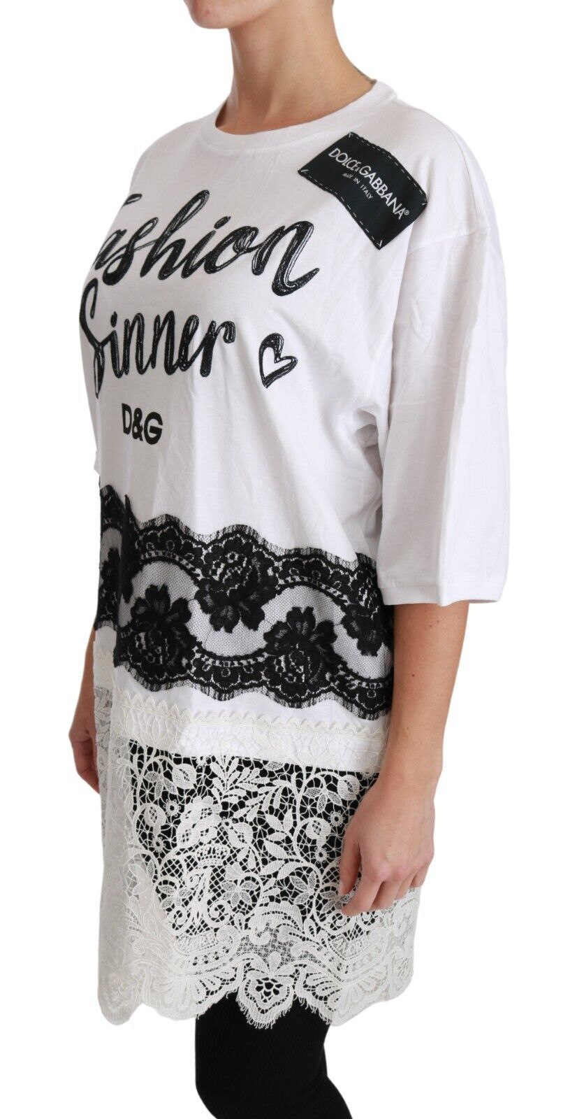 Dolce & Gabbana White Fashion Sinner Cotton Lace T-shirt Top Dolce & Gabbana