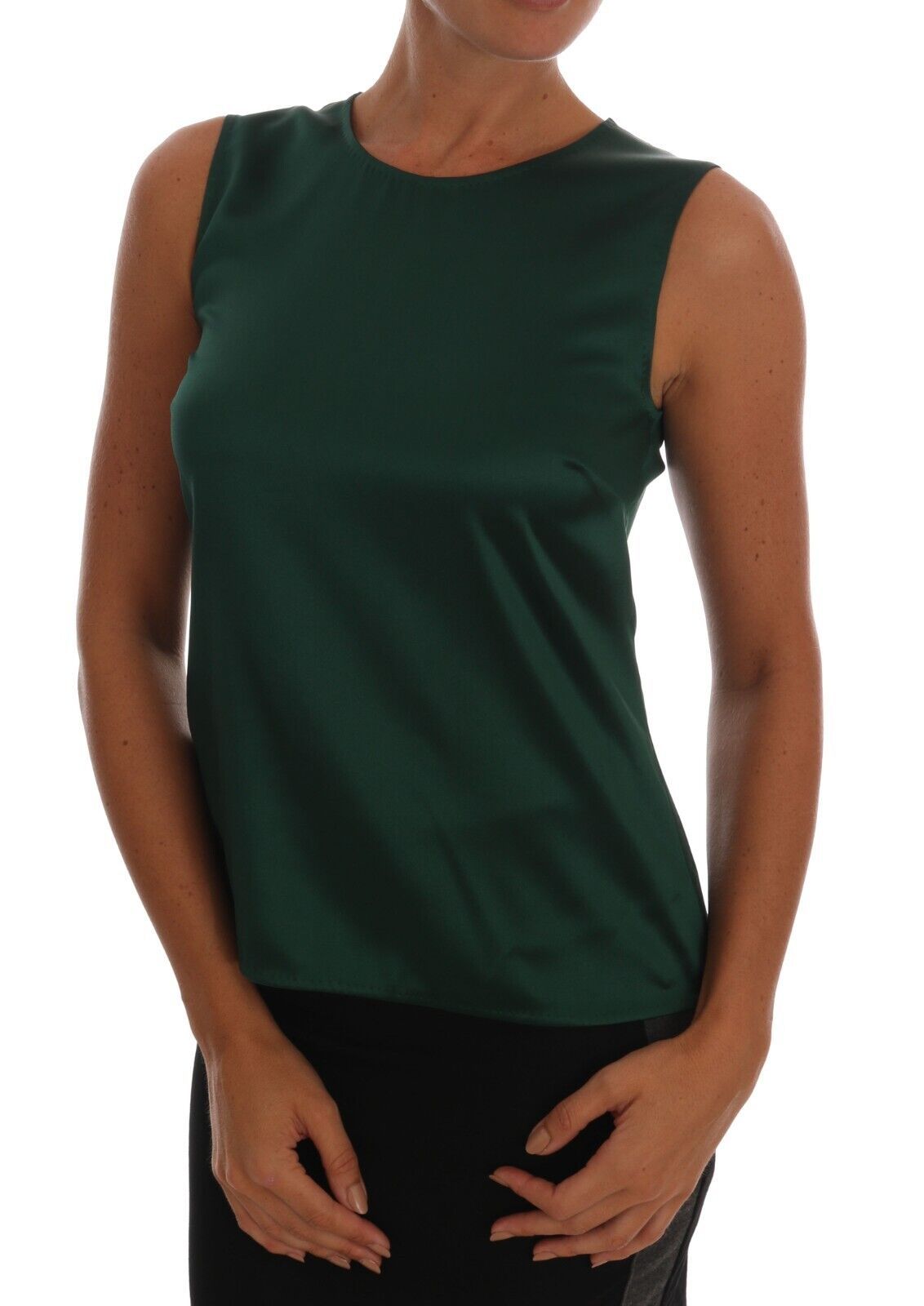 Dolce & Gabbana Dark Green Silk Sleeveless Round Neck Tank Top Dolce & Gabbana