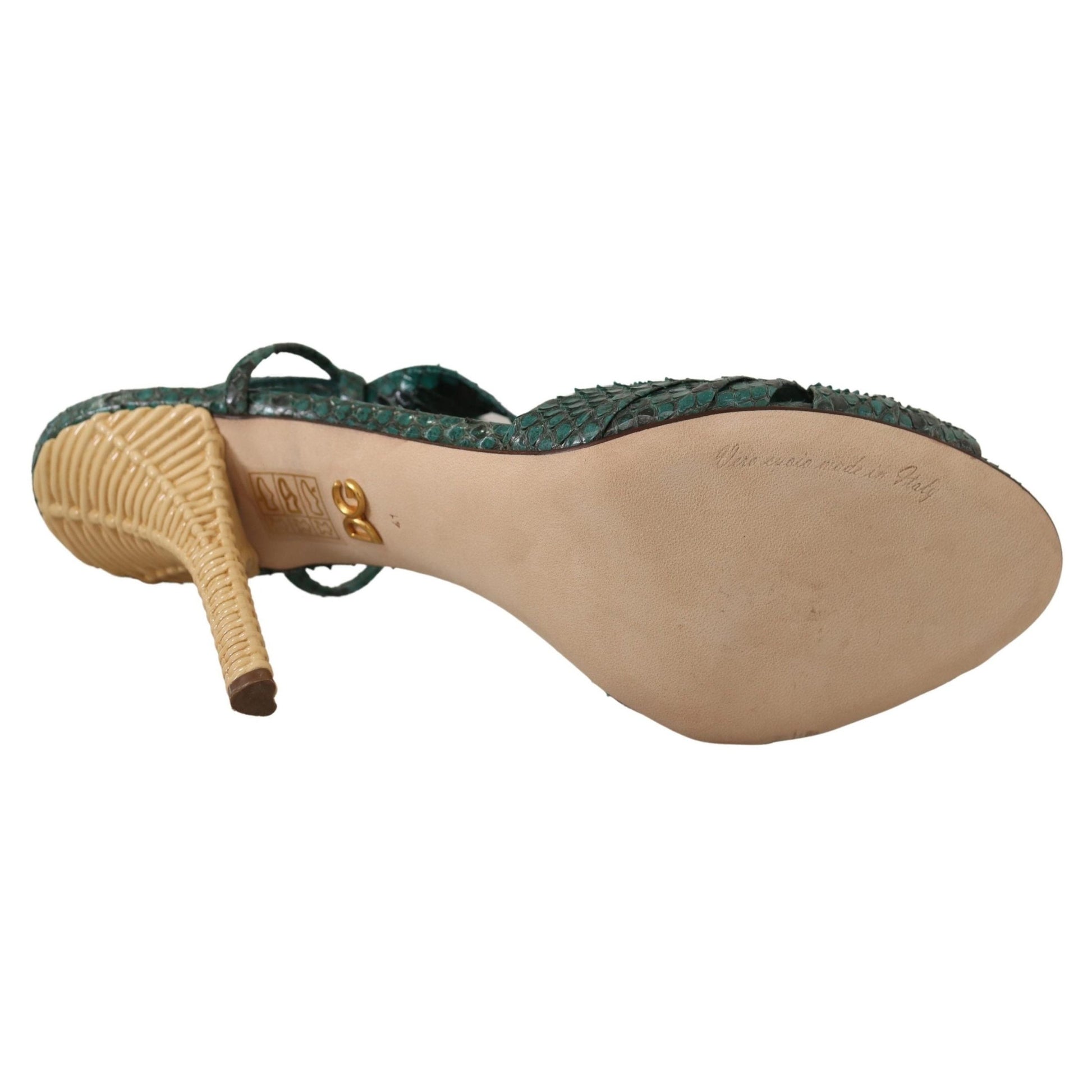 Dolce & Gabbana Green Python Strap Sandals Heels Shoes Dolce & Gabbana