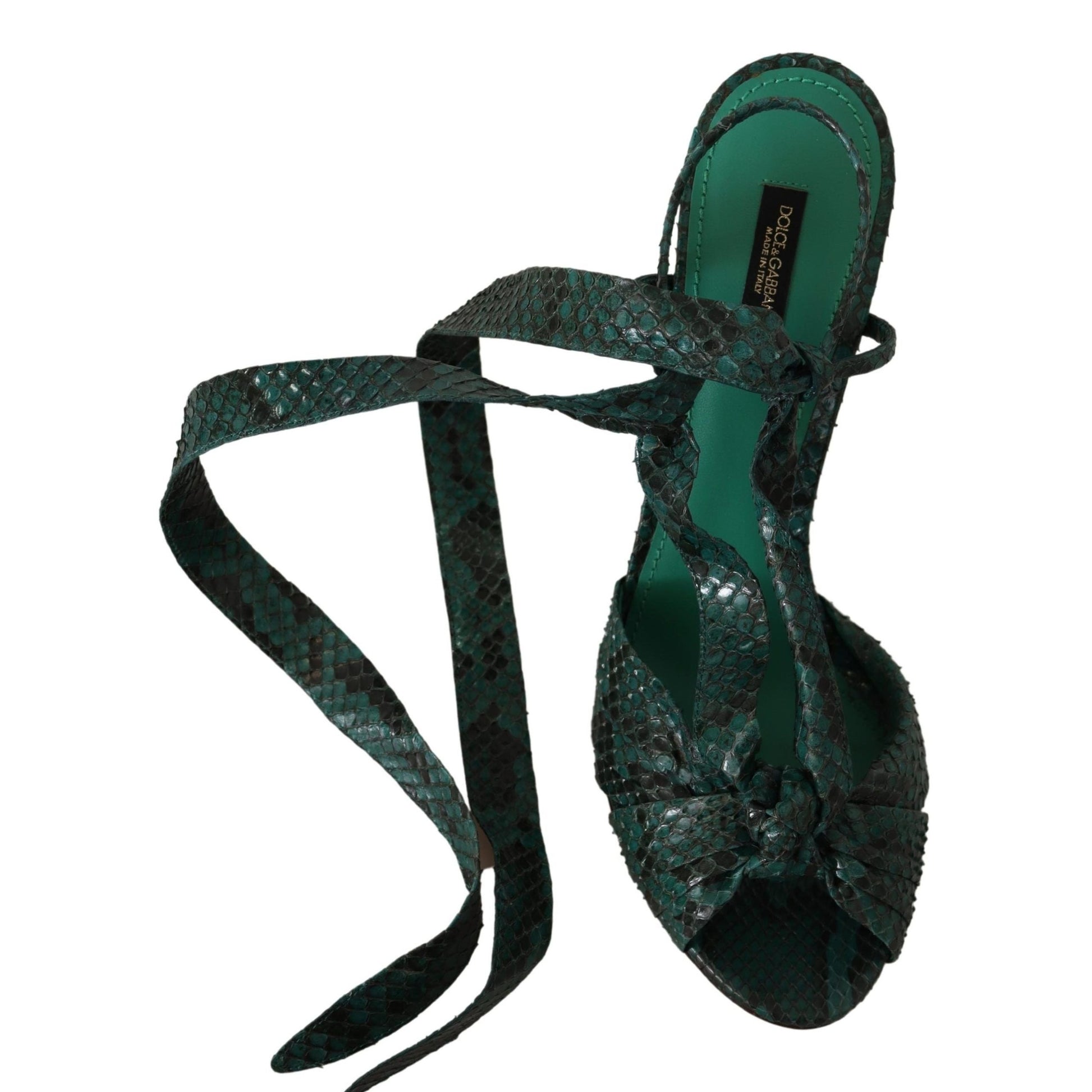 Dolce & Gabbana Green Python Strap Sandals Heels Shoes Dolce & Gabbana