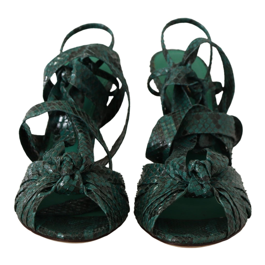 Dolce & Gabbana Green Python Strap Sandals Heels Shoes