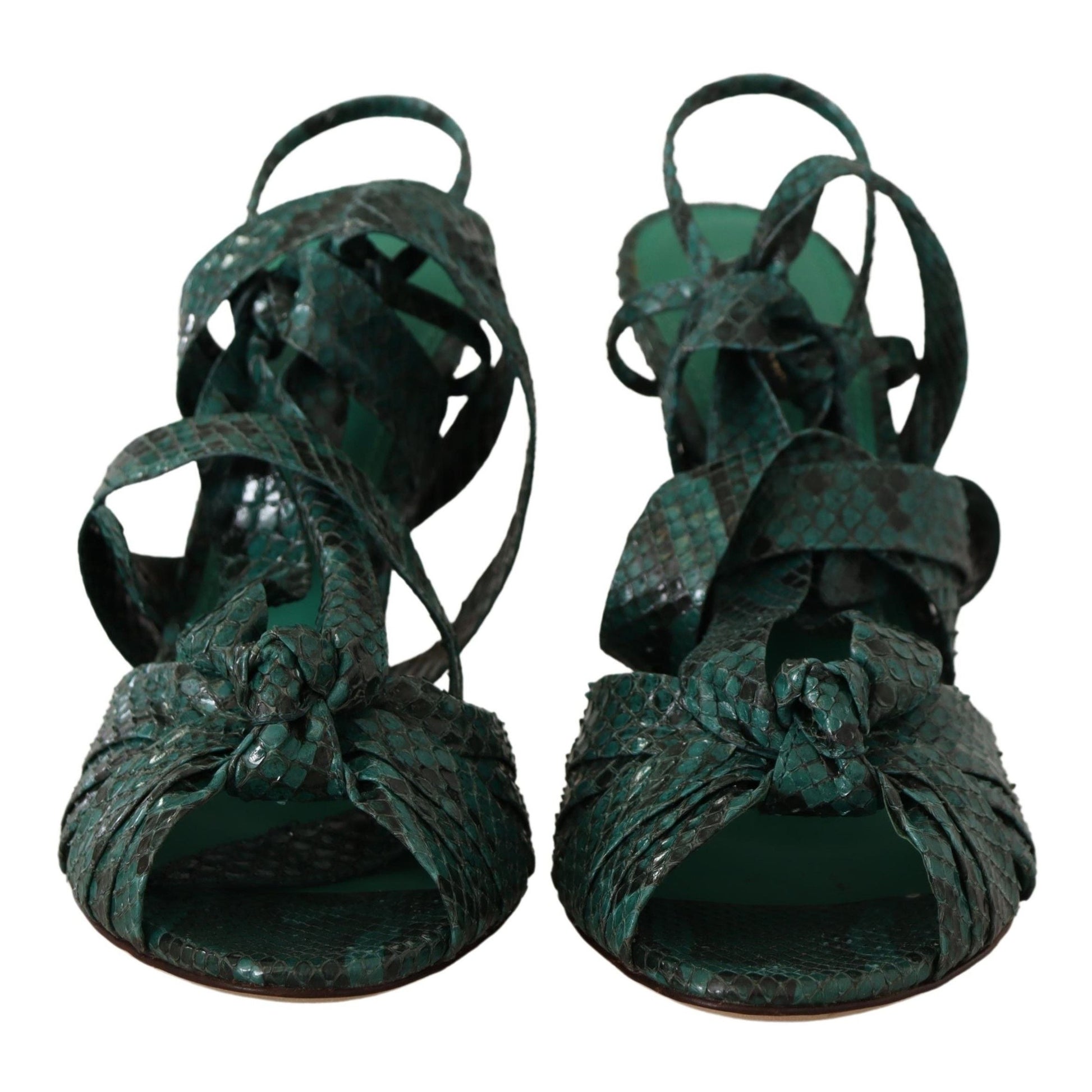 Dolce & Gabbana Green Python Strap Sandals Heels Shoes Dolce & Gabbana