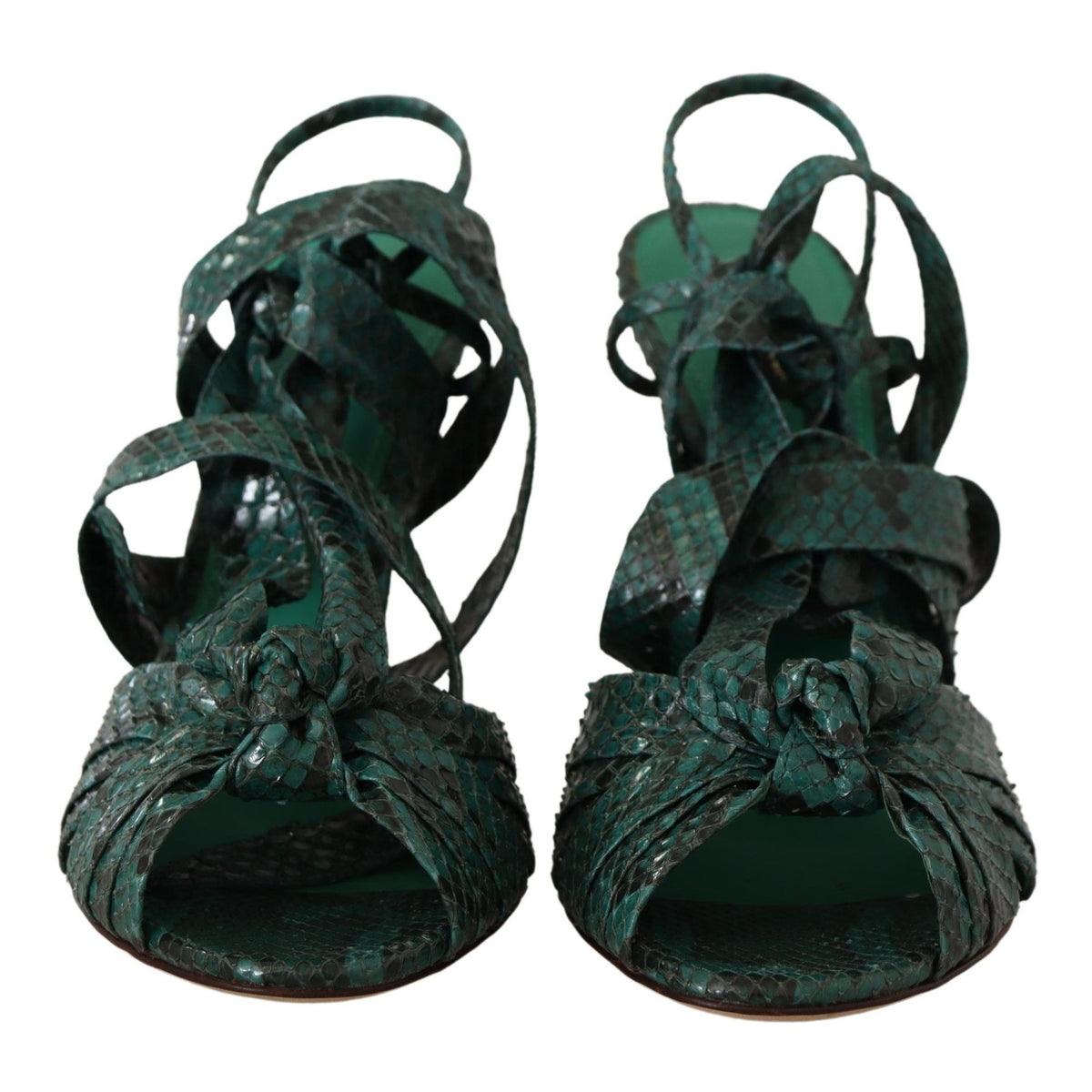 Dolce & Gabbana Green Python Strap Sandals Heels Shoes