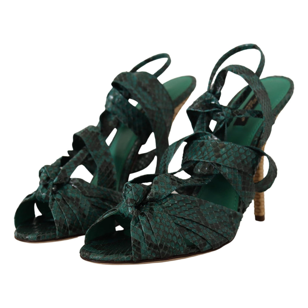 Dolce & Gabbana Green Python Strap Sandals Heels Shoes
