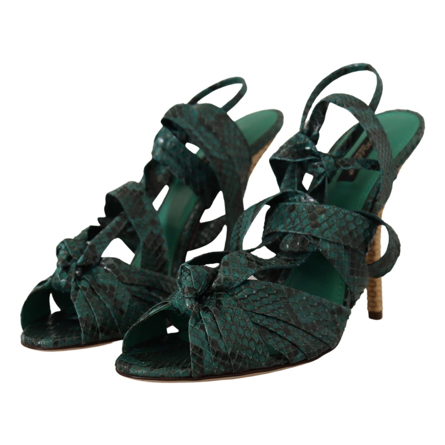 Dolce & Gabbana Green Python Strap Sandals Heels Shoes Dolce & Gabbana