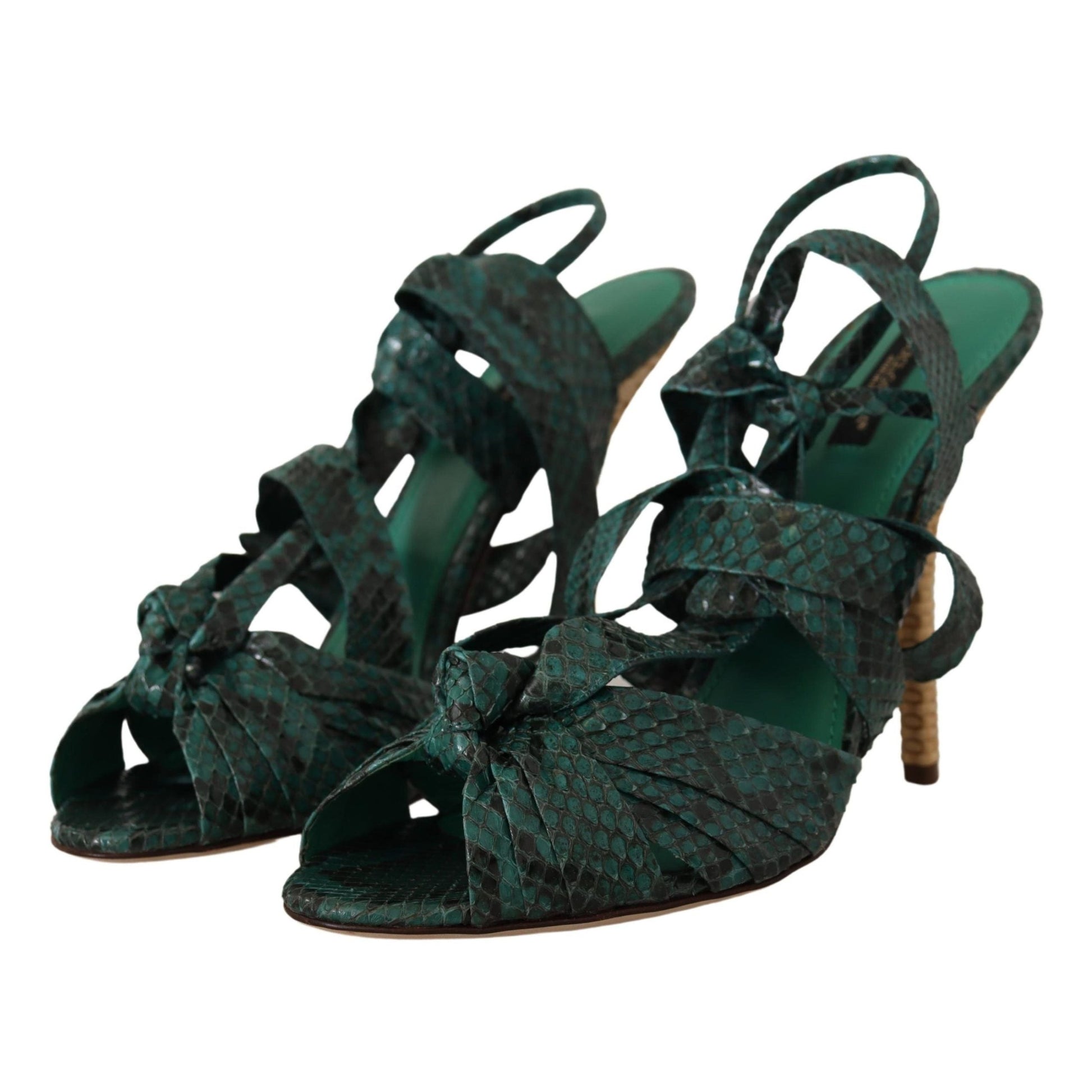 Dolce & Gabbana Green Python Strap Sandals Heels Shoes Dolce & Gabbana