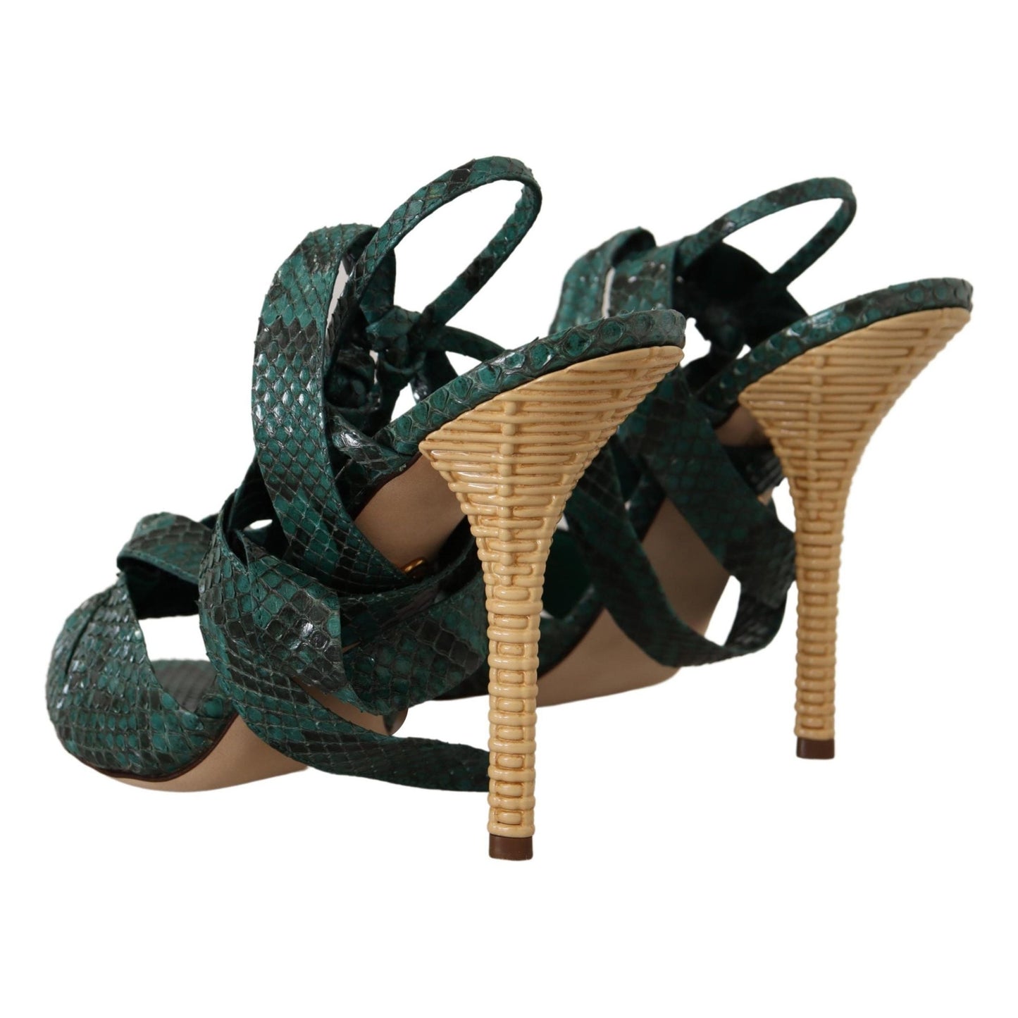 Dolce & Gabbana Green Python Strap Sandals Heels Shoes Dolce & Gabbana