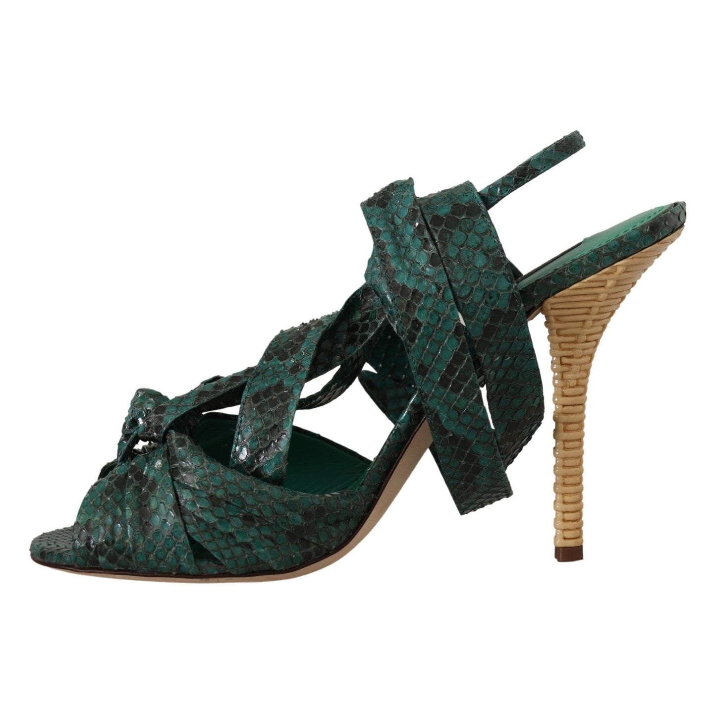 Dolce & Gabbana Green Python Strap Sandals Heels Shoes Dolce & Gabbana