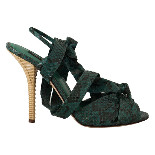 Dolce & Gabbana Green Python Strap Sandals Heels Shoes Dolce & Gabbana