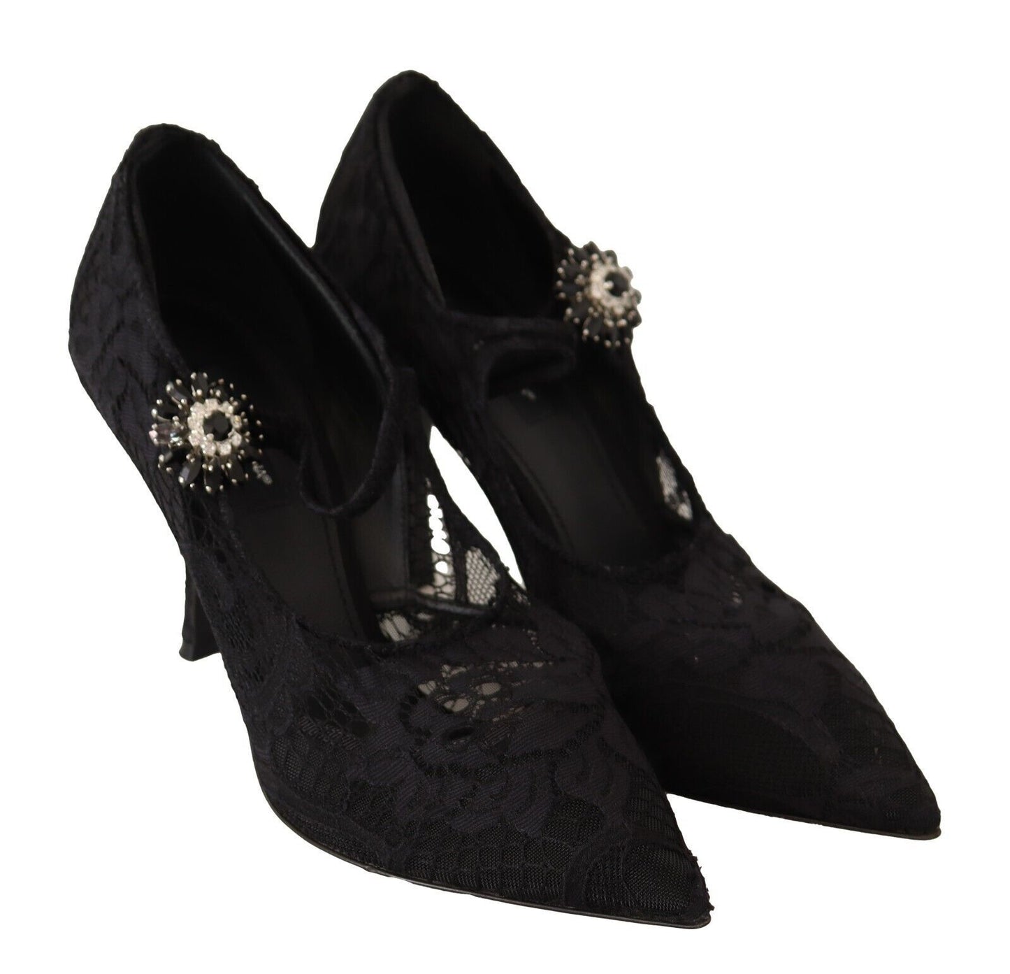 Dolce & Gabbana Black Lace Crystals Heels Mary Jane Pumps Shoes Dolce & Gabbana