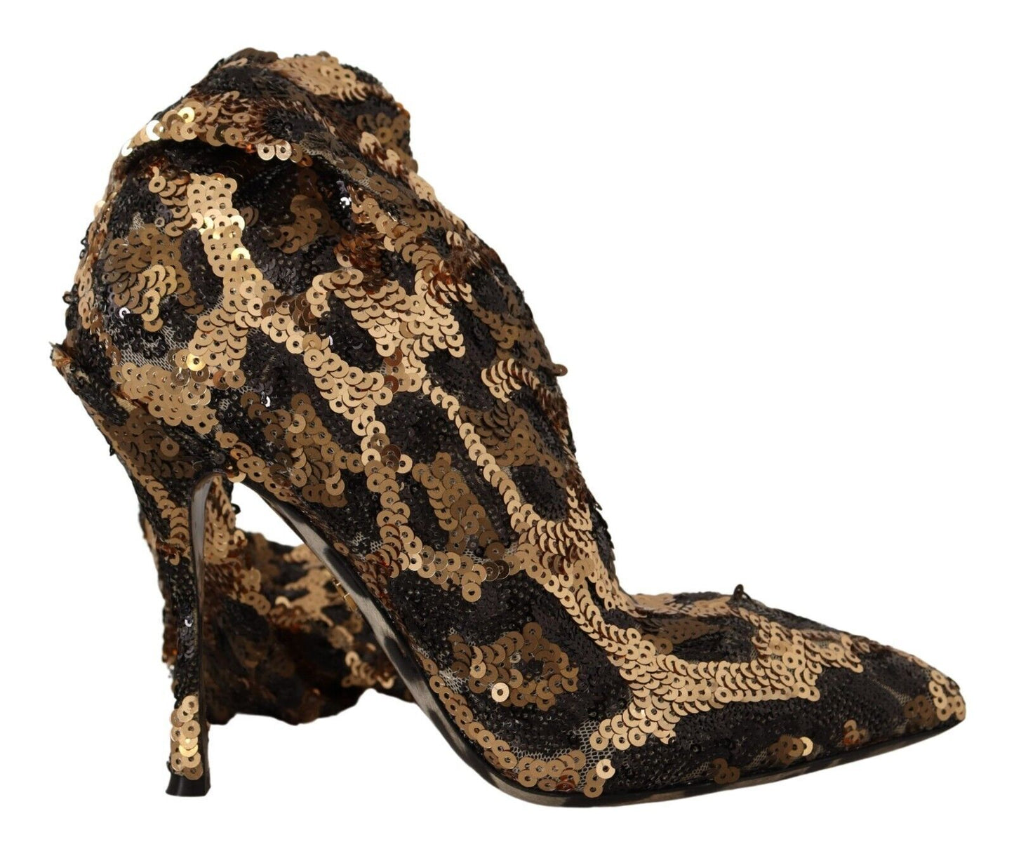 Dolce & Gabbana Gold Leopard Sequins Heels Boots Shoes Dolce & Gabbana