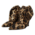 Dolce & Gabbana Gold Leopard Sequins Heels Boots Shoes