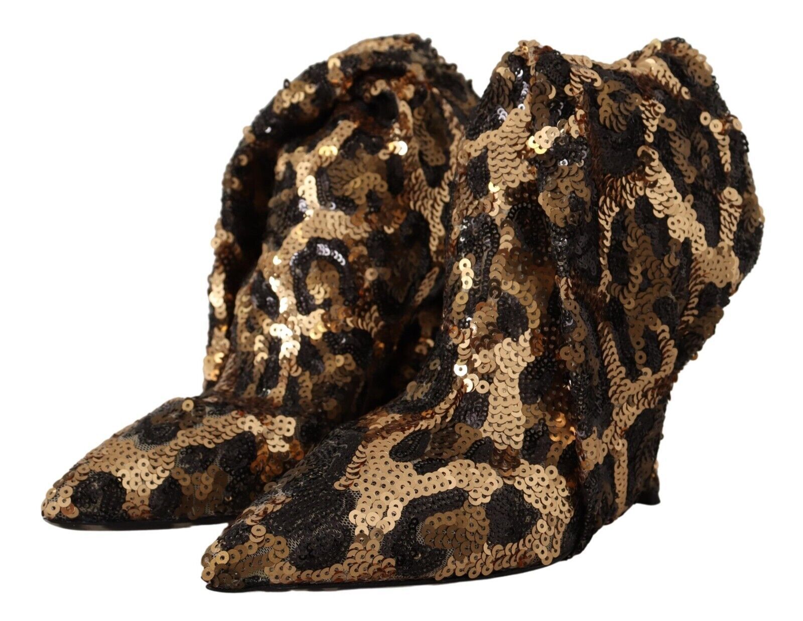 Dolce & Gabbana Gold Leopard Sequins Heels Boots Shoes Dolce & Gabbana