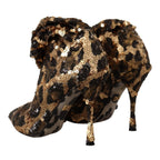 Dolce & Gabbana Gold Leopard Sequins Heels Boots Shoes