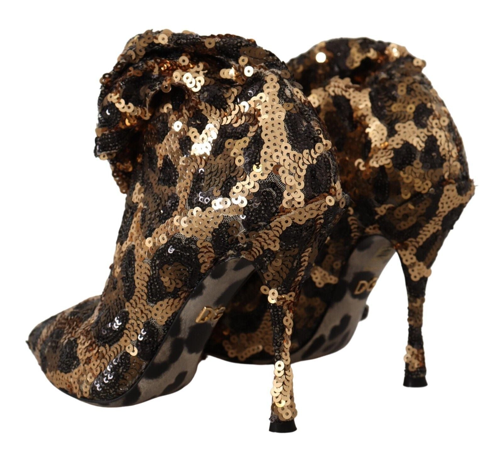 Dolce & Gabbana Gold Leopard Sequins Heels Boots Shoes Dolce & Gabbana