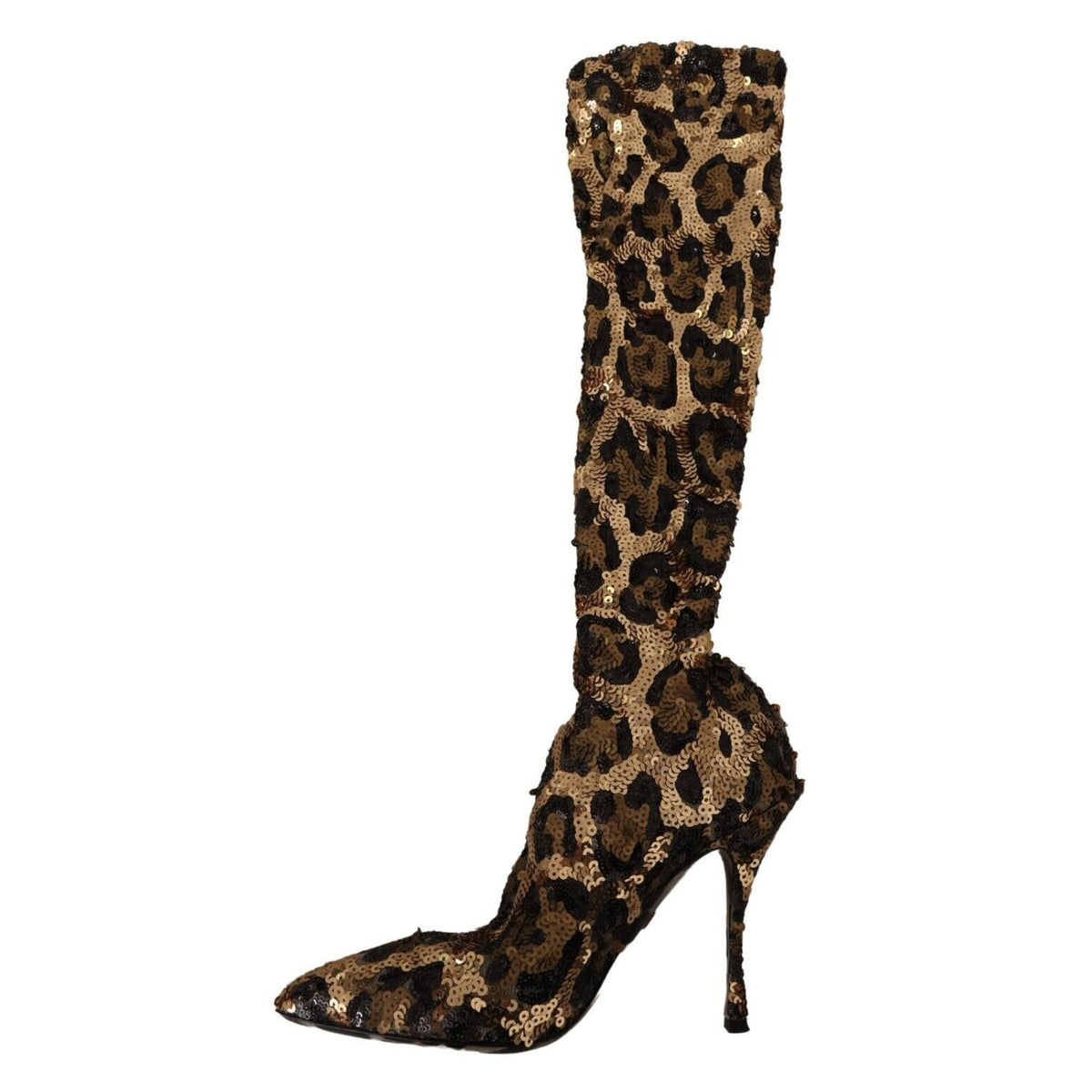 Dolce & Gabbana Gold Leopard Sequins Heels Boots Shoes