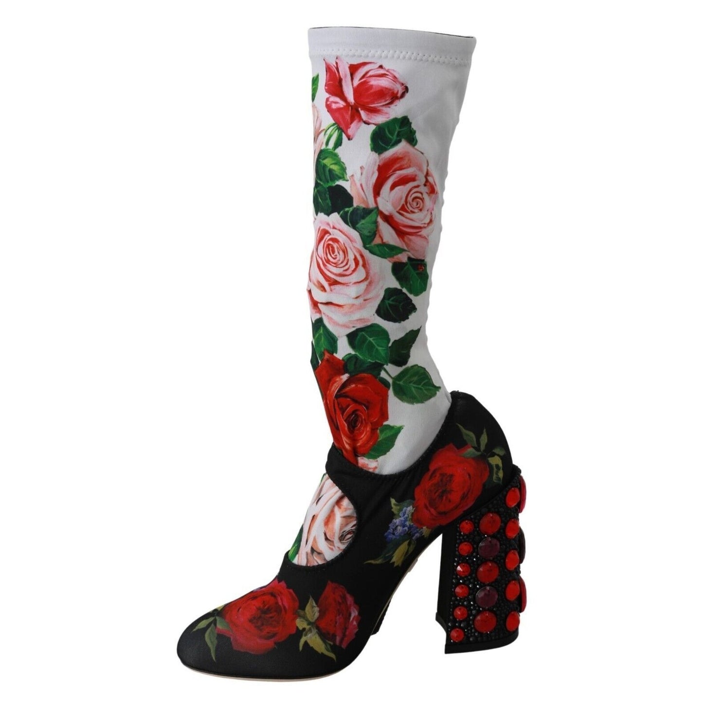 Dolce & Gabbana Black Floral Socks Crystal Jersey Boots Shoes Dolce & Gabbana