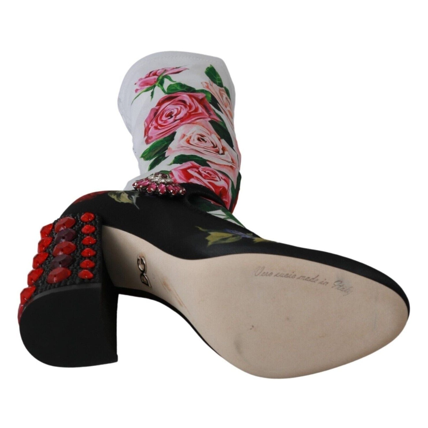 Dolce & Gabbana Black Floral Socks Crystal Jersey Boots Shoes Dolce & Gabbana