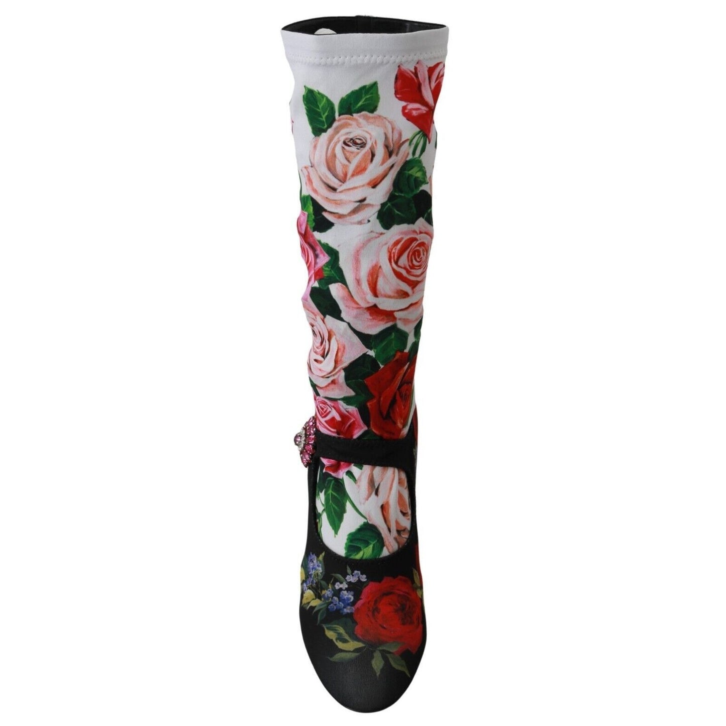 Dolce & Gabbana Black Floral Socks Crystal Jersey Boots Shoes Dolce & Gabbana