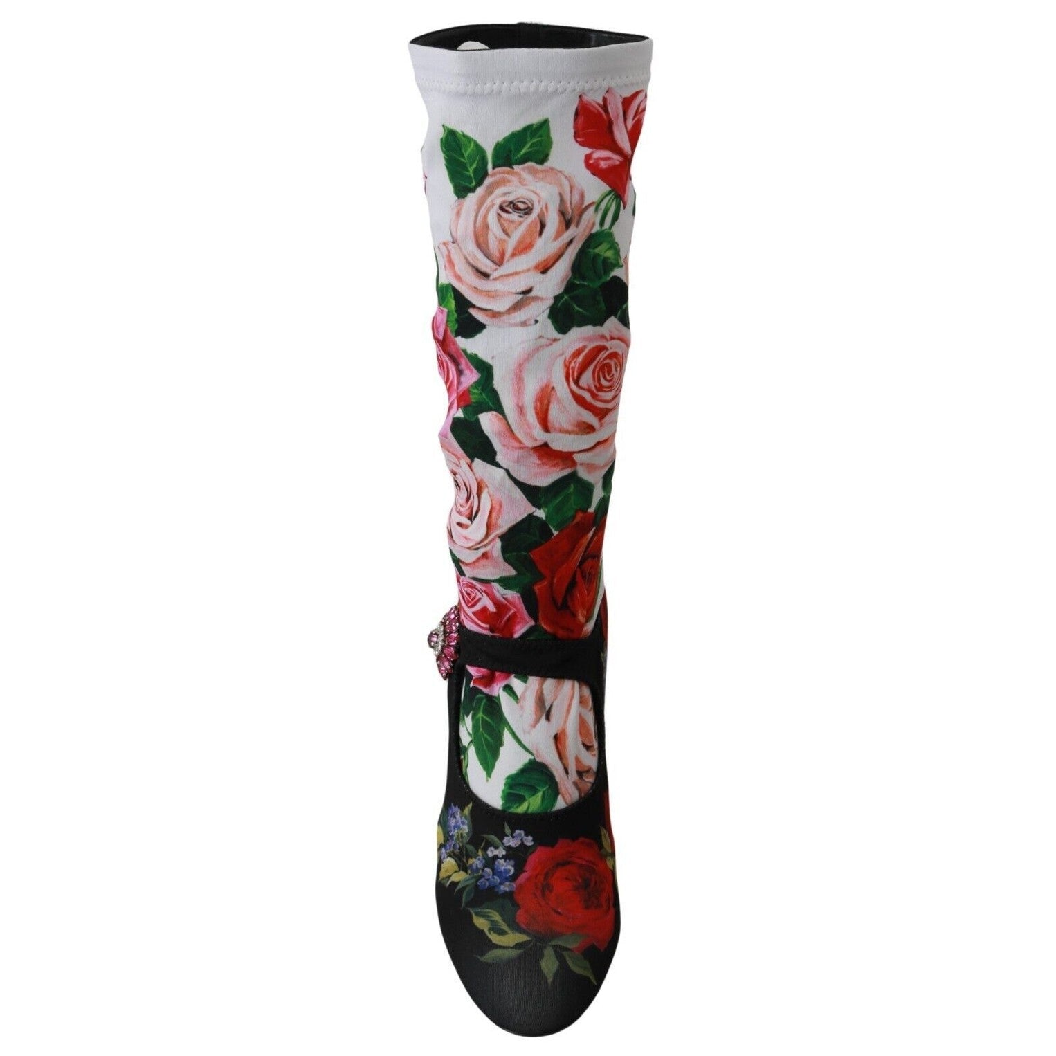 Dolce & Gabbana Black Floral Socks Crystal Jersey Boots Shoes Dolce & Gabbana