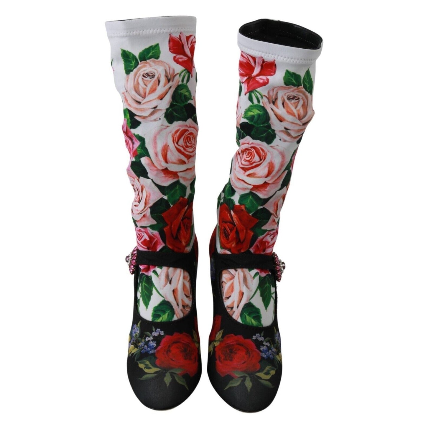 Dolce & Gabbana Black Floral Socks Crystal Jersey Boots Shoes Dolce & Gabbana