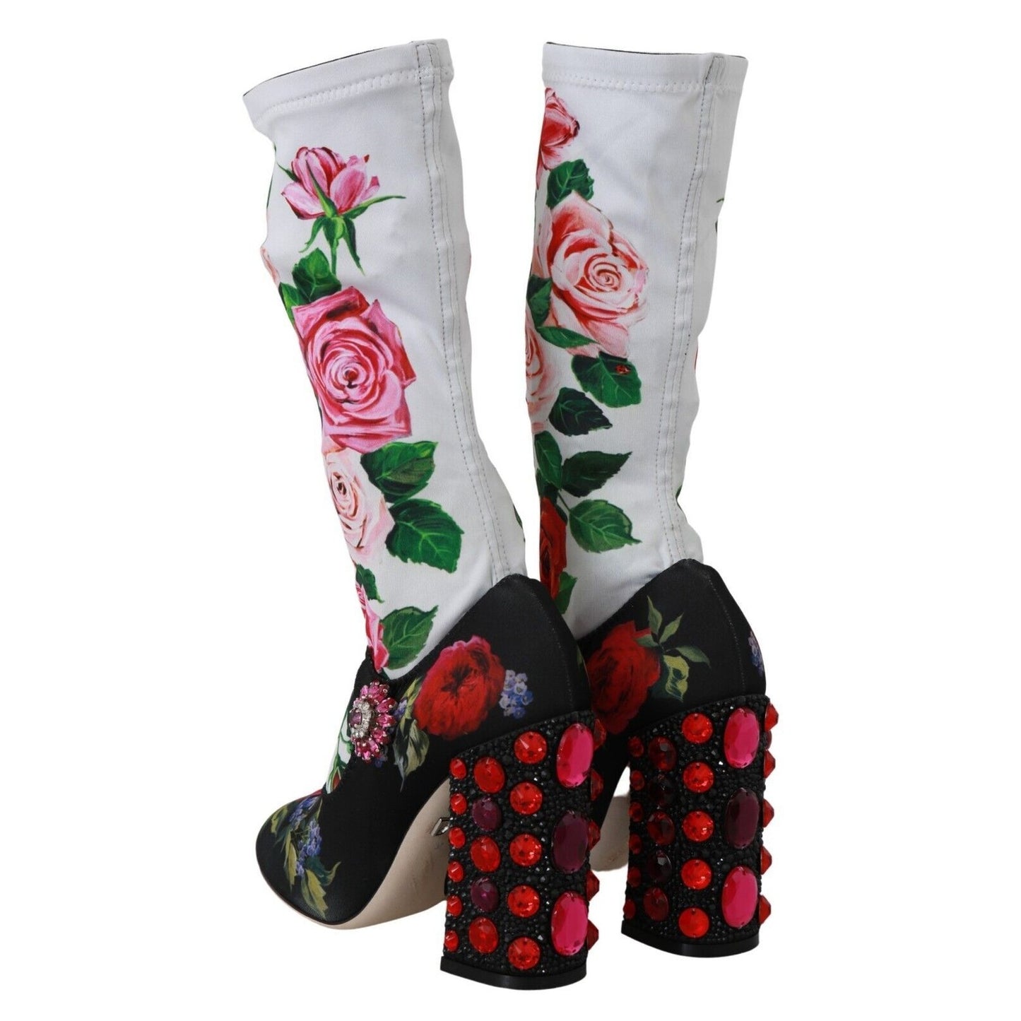 Dolce & Gabbana Black Floral Socks Crystal Jersey Boots Shoes Dolce & Gabbana