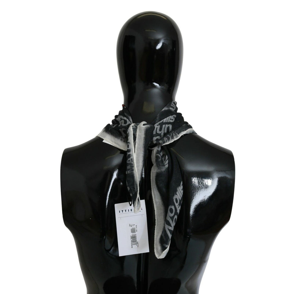 Costume National Dark Gray Wool Foulard Branded Scarf