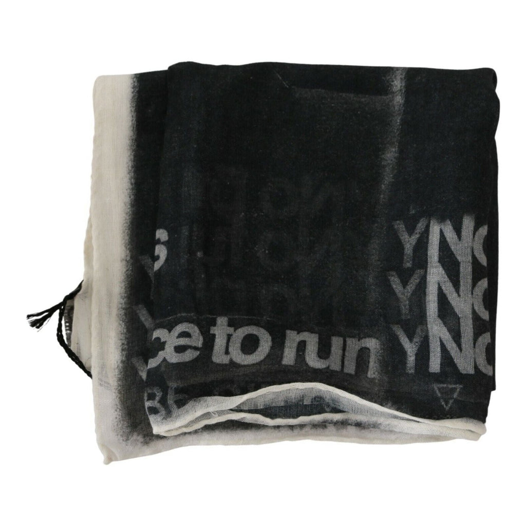 Costume National Dark Gray Wool Foulard Branded Scarf