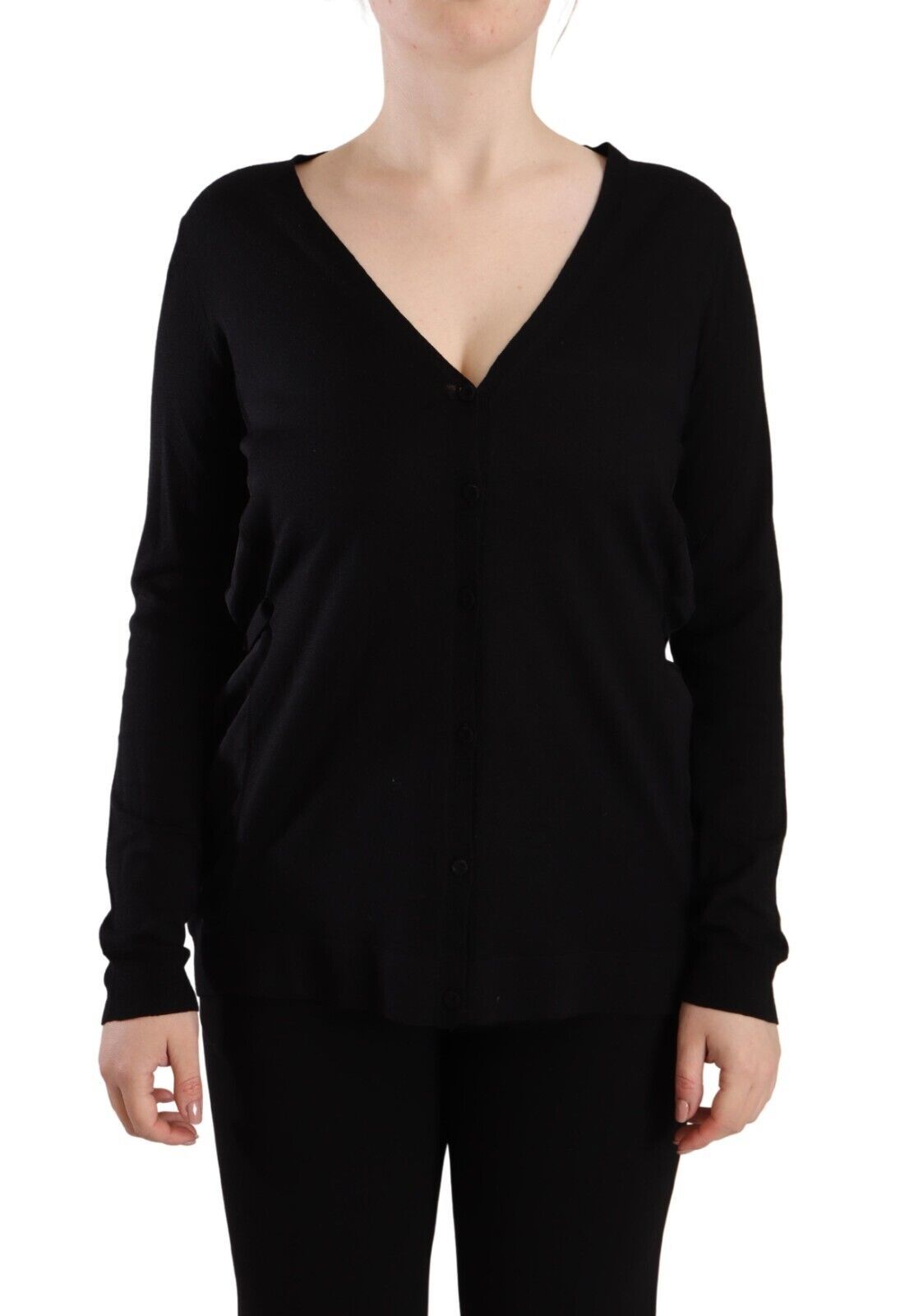 Dolce & Gabbana Black Wool V-neck Long Sleeves Pullover Top Dolce & Gabbana