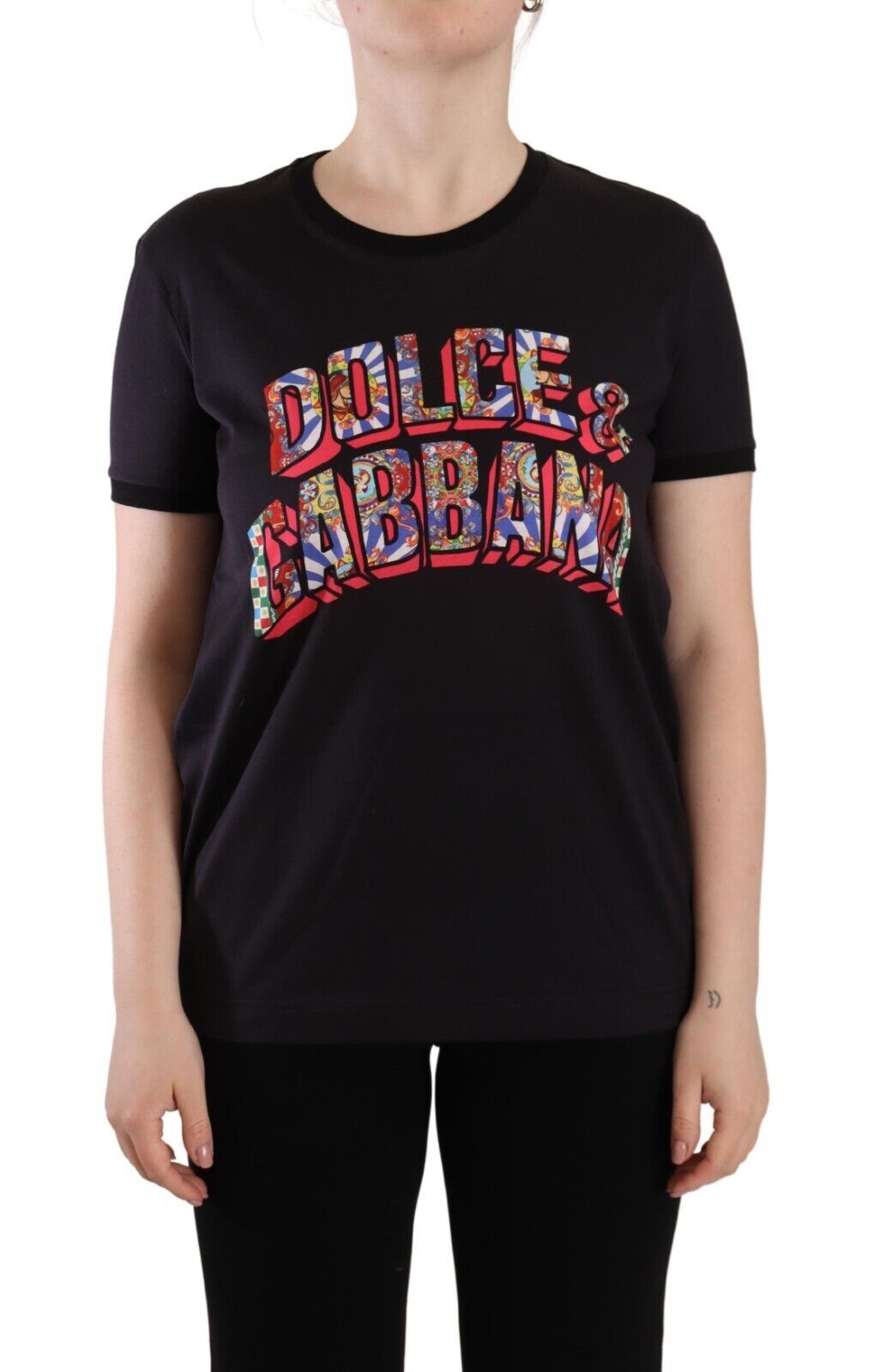 Dolce & Gabbana Black Logo Print Cotton Crew Neck Tee T-shirt Dolce & Gabbana