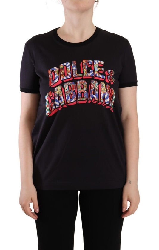 Dolce & Gabbana Black Logo Print Cotton Crew Neck Tee T-shirt Dolce & Gabbana