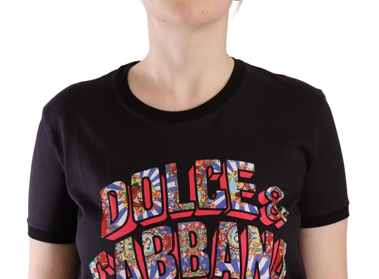 Dolce & Gabbana Black Logo Print Cotton Crew Neck Tee T-shirt Dolce & Gabbana