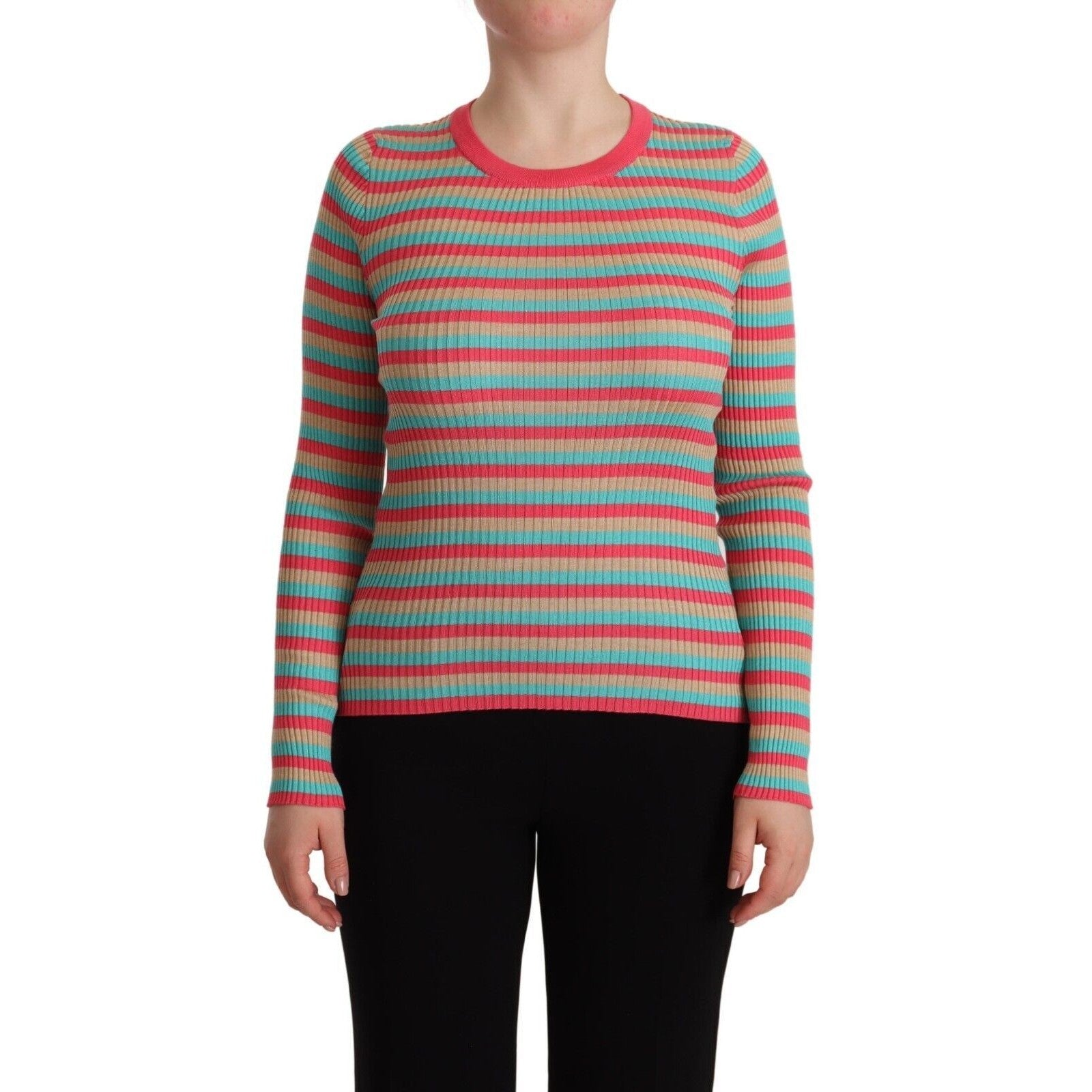 Dolce & Gabbana Multicolor Stripes Silk Crew Neck Pullover Top Dolce & Gabbana