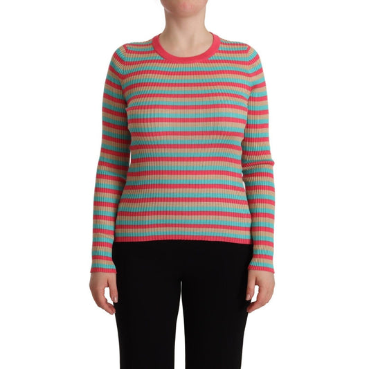 Dolce & Gabbana Multicolor Stripes Silk Crew Neck Pullover Top Dolce & Gabbana
