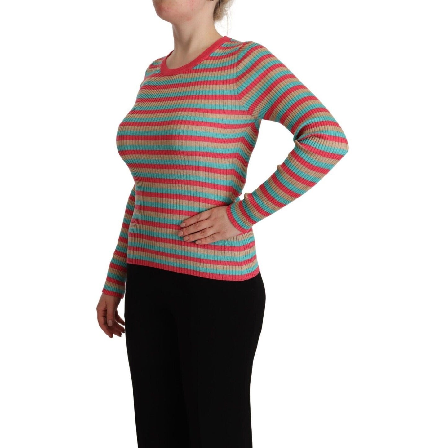 Dolce & Gabbana Multicolor Stripes Silk Crew Neck Pullover Top Dolce & Gabbana