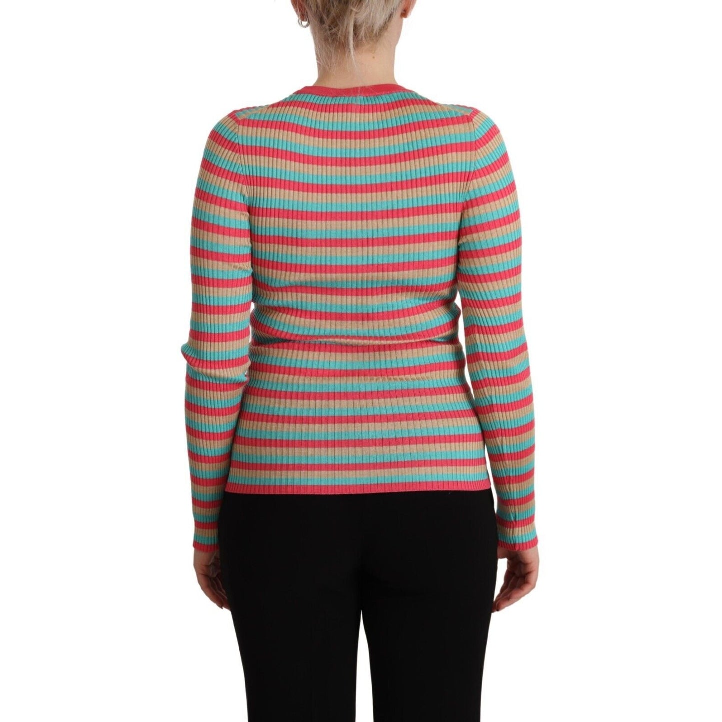 Dolce & Gabbana Multicolor Stripes Silk Crew Neck Pullover Top Dolce & Gabbana