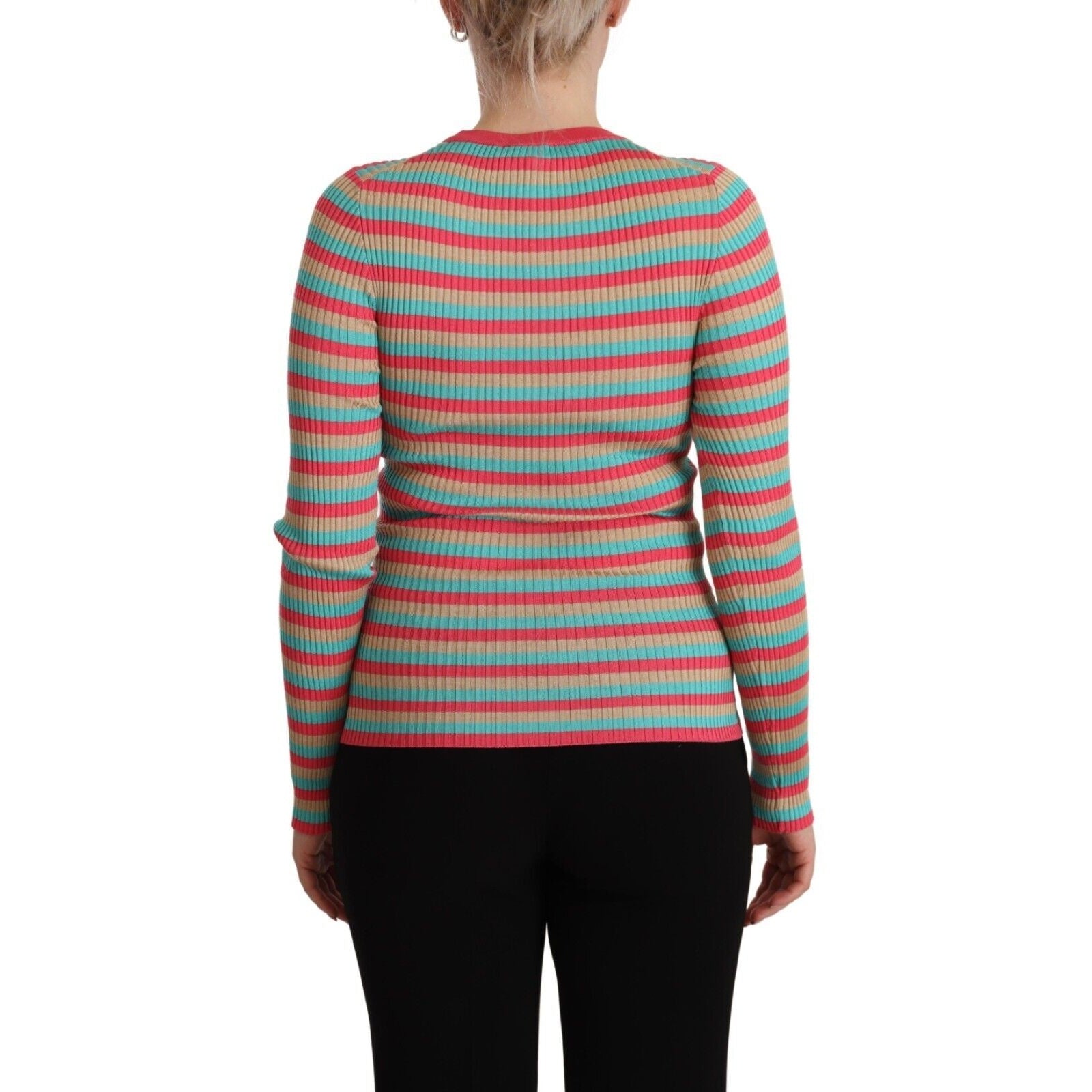 Dolce & Gabbana Multicolor Stripes Silk Crew Neck Pullover Top Dolce & Gabbana