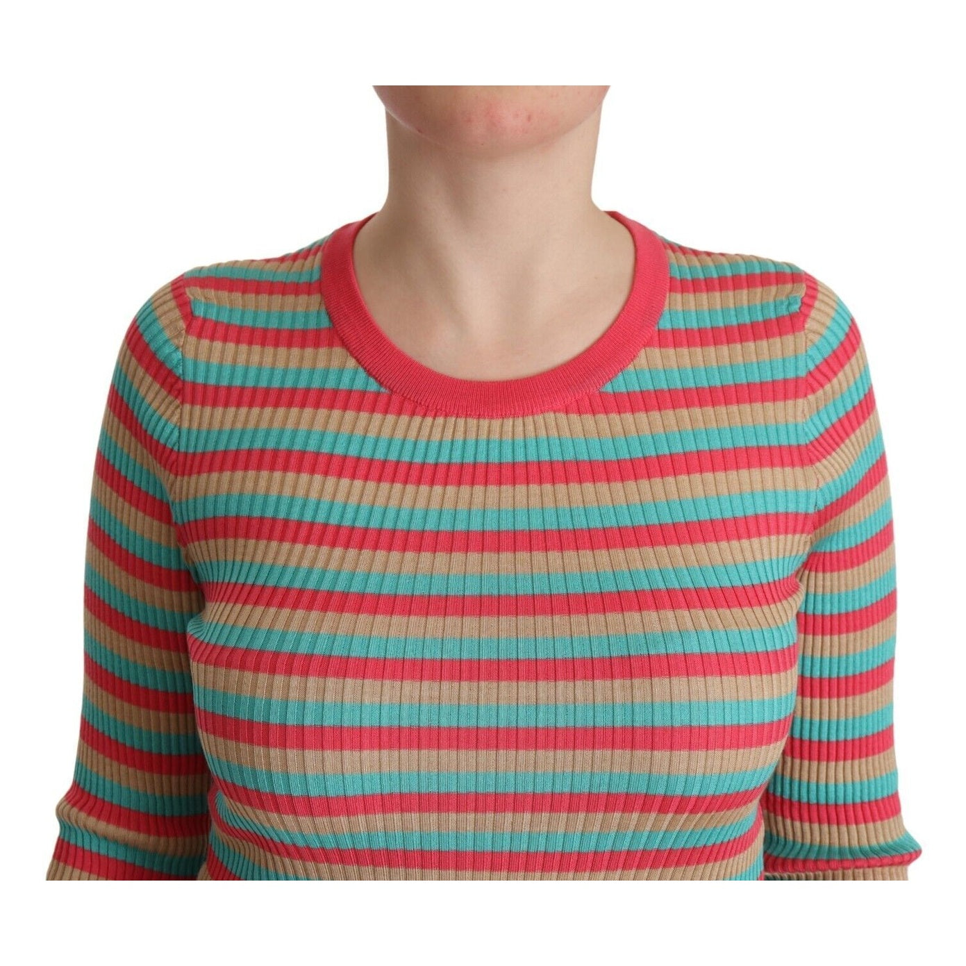Dolce & Gabbana Multicolor Stripes Silk Crew Neck Pullover Top Dolce & Gabbana