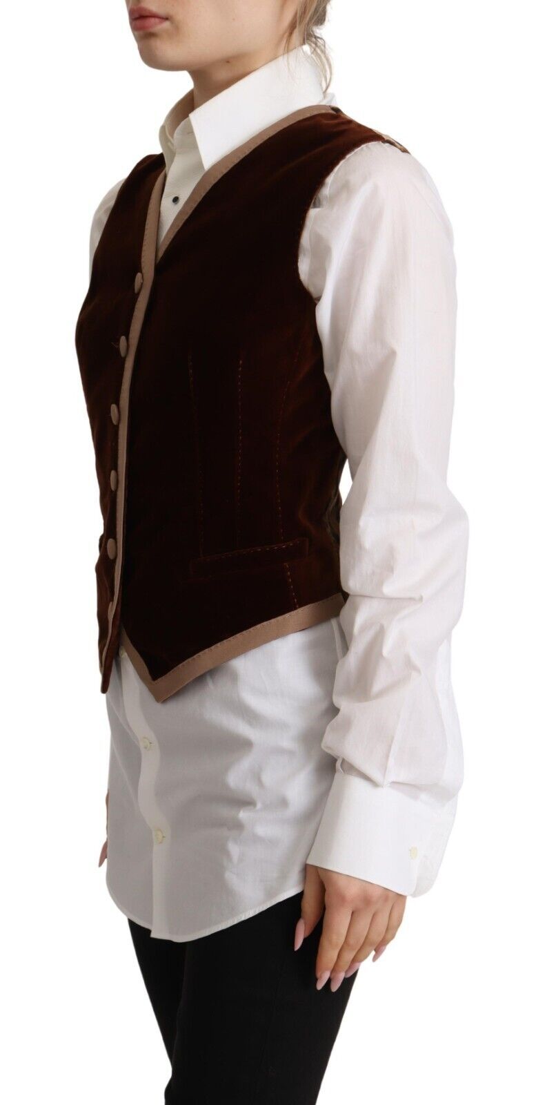 Dolce & Gabbana Bordeaux Velvet Cotton V-neck Sleeveless Vest Top Dolce & Gabbana