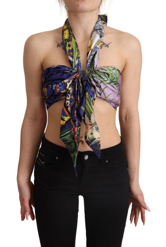 Dolce & Gabbana Multicolor Foulard Silk Halter Cropped Top Dolce & Gabbana