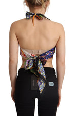 Dolce & Gabbana Multicolor Foulard Silk Halter Cropped Top